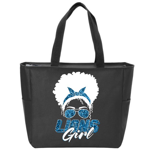 Cute Lions Girl Bandana Afro Hair Football Fan Zip Tote Bag