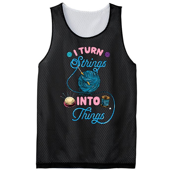 Crochet Lover Gift I Turn Strings Into Things Funny Knitting Mesh Reversible Basketball Jersey Tank