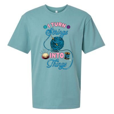 Crochet Lover Gift I Turn Strings Into Things Funny Knitting Sueded Cloud Jersey T-Shirt