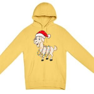 Christmas Lights Goat Wearing Xmas Hat Farmer Goat Lover Premium Pullover Hoodie