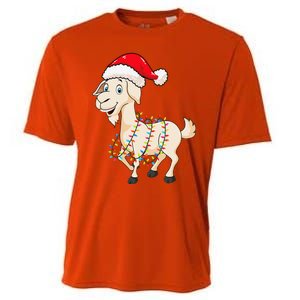 Christmas Lights Goat Wearing Xmas Hat Farmer Goat Lover Cooling Performance Crew T-Shirt