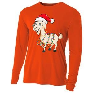 Christmas Lights Goat Wearing Xmas Hat Farmer Goat Lover Cooling Performance Long Sleeve Crew