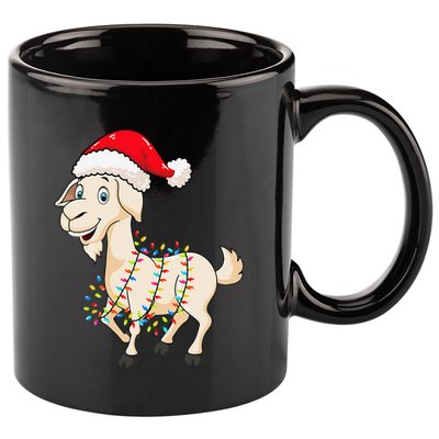 Christmas Lights Goat Wearing Xmas Hat Farmer Goat Lover 11oz C Handle Ceramic Mug