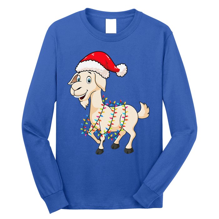 Christmas Lights Goat Wearing Xmas Hat Farmer Goat Lover Long Sleeve Shirt