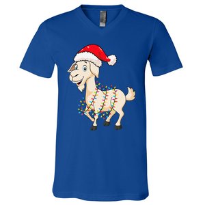 Christmas Lights Goat Wearing Xmas Hat Farmer Goat Lover V-Neck T-Shirt