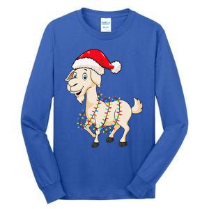 Christmas Lights Goat Wearing Xmas Hat Farmer Goat Lover Tall Long Sleeve T-Shirt