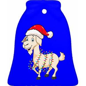 Christmas Lights Goat Wearing Xmas Hat Farmer Goat Lover Ceramic Bell Ornament