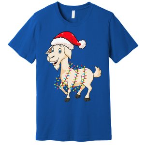 Christmas Lights Goat Wearing Xmas Hat Farmer Goat Lover Premium T-Shirt