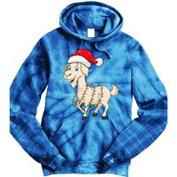 Christmas Lights Goat Wearing Xmas Hat Farmer Goat Lover Tie Dye Hoodie