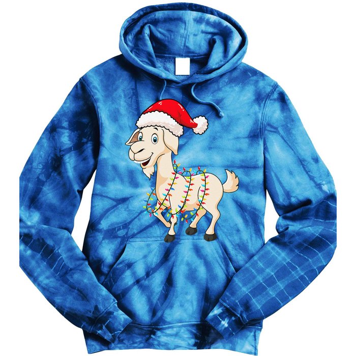 Christmas Lights Goat Wearing Xmas Hat Farmer Goat Lover Tie Dye Hoodie