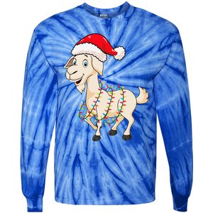 Christmas Lights Goat Wearing Xmas Hat Farmer Goat Lover Tie-Dye Long Sleeve Shirt