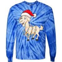 Christmas Lights Goat Wearing Xmas Hat Farmer Goat Lover Tie-Dye Long Sleeve Shirt