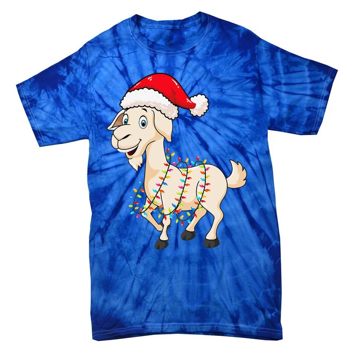 Christmas Lights Goat Wearing Xmas Hat Farmer Goat Lover Tie-Dye T-Shirt