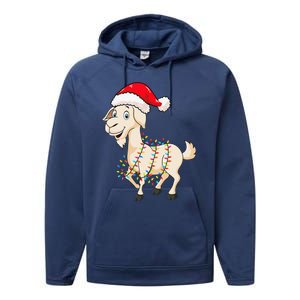 Christmas Lights Goat Wearing Xmas Hat Farmer Goat Lover Performance Fleece Hoodie