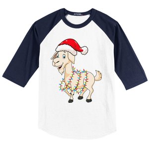 Christmas Lights Goat Wearing Xmas Hat Farmer Goat Lover Baseball Sleeve Shirt