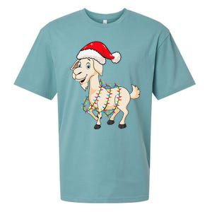 Christmas Lights Goat Wearing Xmas Hat Farmer Goat Lover Sueded Cloud Jersey T-Shirt