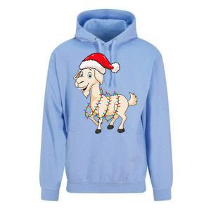 Christmas Lights Goat Wearing Xmas Hat Farmer Goat Lover Unisex Surf Hoodie