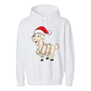 Christmas Lights Goat Wearing Xmas Hat Farmer Goat Lover Garment-Dyed Fleece Hoodie