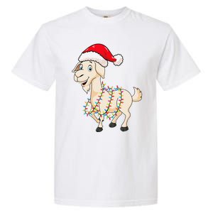 Christmas Lights Goat Wearing Xmas Hat Farmer Goat Lover Garment-Dyed Heavyweight T-Shirt