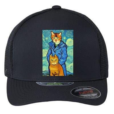 Cat Lover Gift Van Gogh Style Art Flexfit Unipanel Trucker Cap