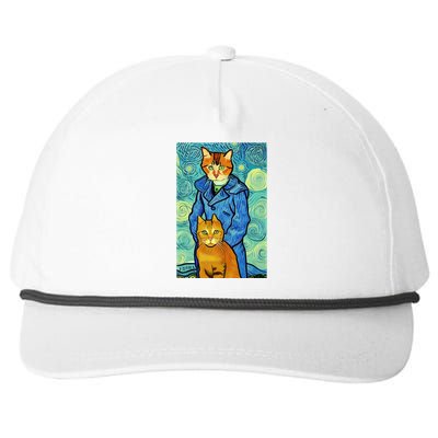 Cat Lover Gift Van Gogh Style Art Snapback Five-Panel Rope Hat