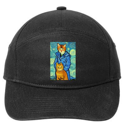 Cat Lover Gift Van Gogh Style Art 7-Panel Snapback Hat