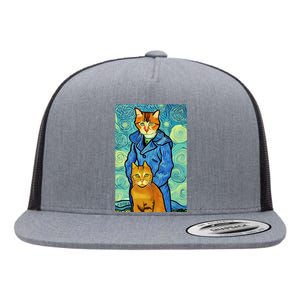 Cat Lover Gift Van Gogh Style Art Flat Bill Trucker Hat