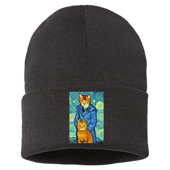 Cat Lover Gift Van Gogh Style Art Sustainable Knit Beanie