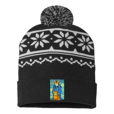 Cat Lover Gift Van Gogh Style Art USA-Made Snowflake Beanie