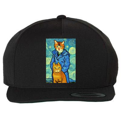 Cat Lover Gift Van Gogh Style Art Wool Snapback Cap