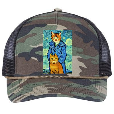 Cat Lover Gift Van Gogh Style Art Retro Rope Trucker Hat Cap