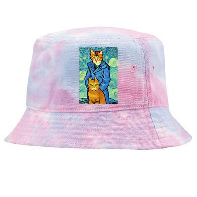 Cat Lover Gift Van Gogh Style Art Tie-Dyed Bucket Hat