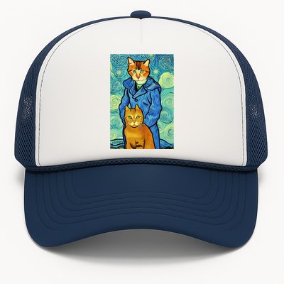 Cat Lover Gift Van Gogh Style Art Trucker Hat