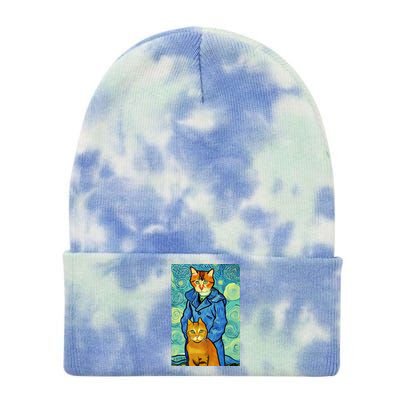 Cat Lover Gift Van Gogh Style Art Tie Dye 12in Knit Beanie