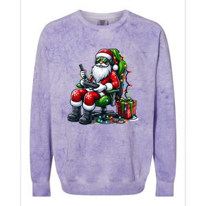 Christmas Lights Gamer Santa Video Gaming Controller Funny Gift Colorblast Crewneck Sweatshirt