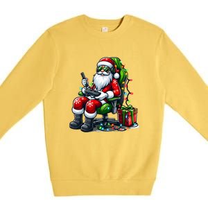 Christmas Lights Gamer Santa Video Gaming Controller Funny Gift Premium Crewneck Sweatshirt