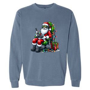 Christmas Lights Gamer Santa Video Gaming Controller Funny Gift Garment-Dyed Sweatshirt