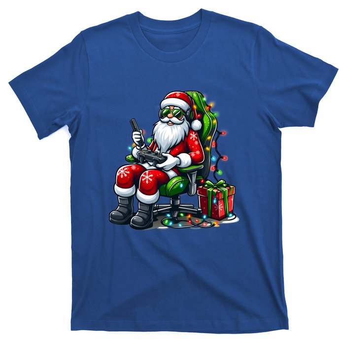 Christmas Lights Gamer Santa Video Gaming Controller Funny Gift T-Shirt