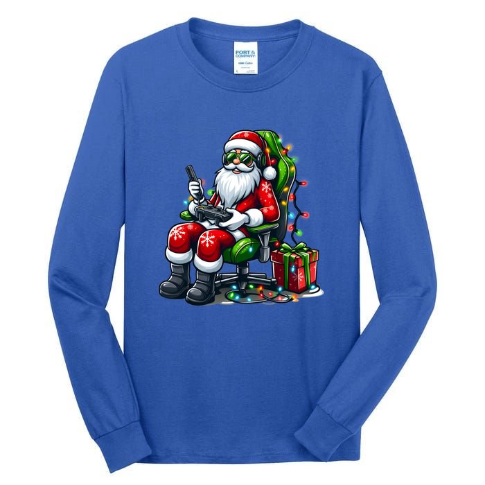 Christmas Lights Gamer Santa Video Gaming Controller Funny Gift Tall Long Sleeve T-Shirt