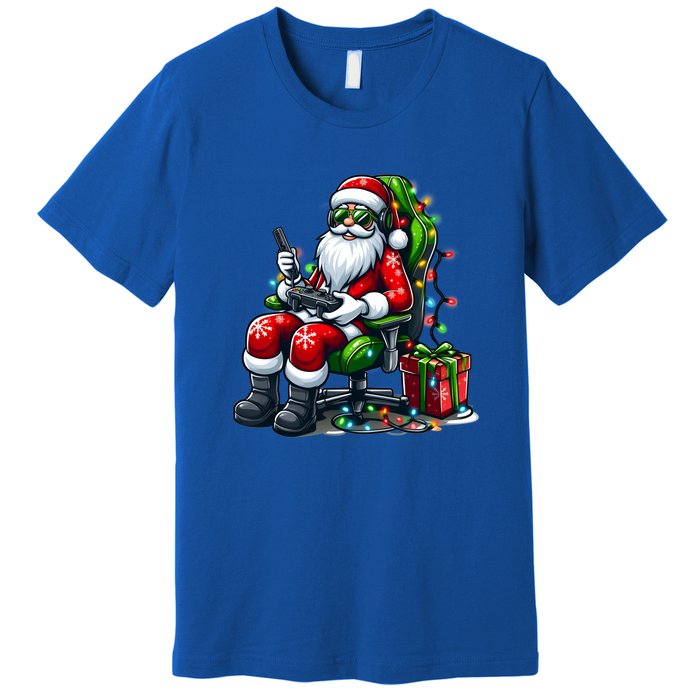 Christmas Lights Gamer Santa Video Gaming Controller Funny Gift Premium T-Shirt