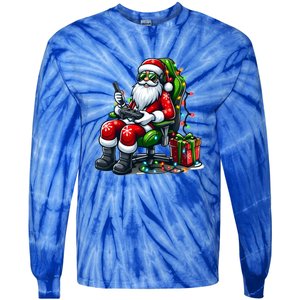 Christmas Lights Gamer Santa Video Gaming Controller Funny Gift Tie-Dye Long Sleeve Shirt