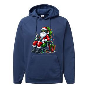 Christmas Lights Gamer Santa Video Gaming Controller Funny Gift Performance Fleece Hoodie