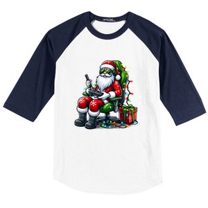 Christmas Lights Gamer Santa Video Gaming Controller Funny Gift Baseball Sleeve Shirt