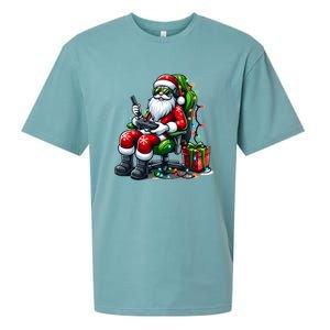 Christmas Lights Gamer Santa Video Gaming Controller Funny Gift Sueded Cloud Jersey T-Shirt