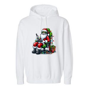 Christmas Lights Gamer Santa Video Gaming Controller Funny Gift Garment-Dyed Fleece Hoodie