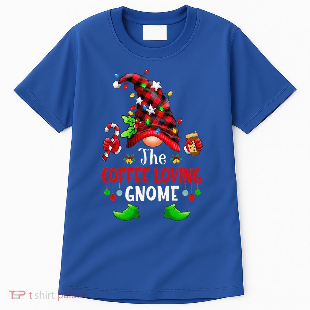 Coffee Loving Gnome Christmas Buffalo Plaid Family Matching Tall T-Shirt
