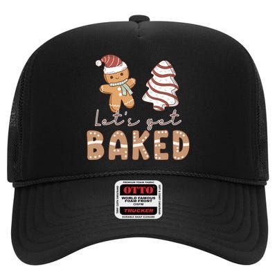 Christmas Let's Get Baked Gingerbread Tree Cake Funny Xmas High Crown Mesh Back Trucker Hat