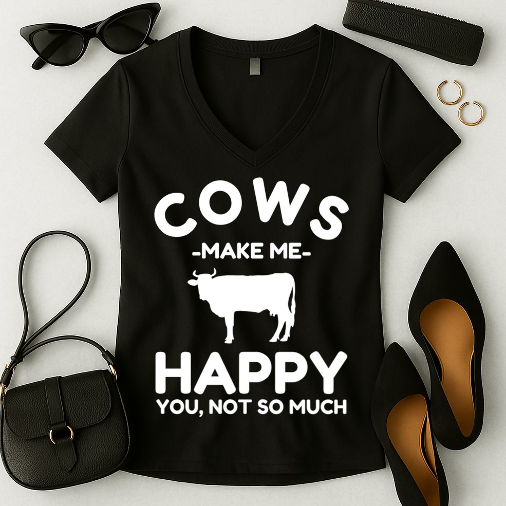 Cow Lover Gift Funny Cow Humor Gift Make Me Happy Women's V-Neck T-Shirt