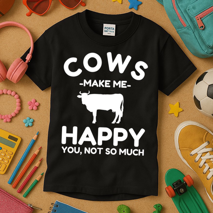 Cow Lover Gift Funny Cow Humor Gift Make Me Happy Kids T-Shirt