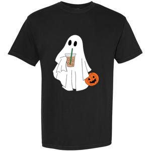 Cute Little Ghost Drinking Coffee Halloween Spooky Season Garment-Dyed Heavyweight T-Shirt